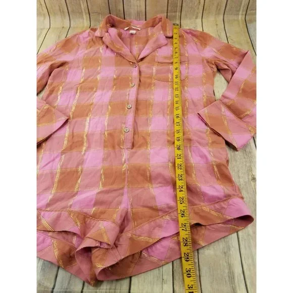 Victoria's Secret Women’s Long Sleeve Button-Up Pajama Romper S Pink Plaid B19 - Picture 6 of 9